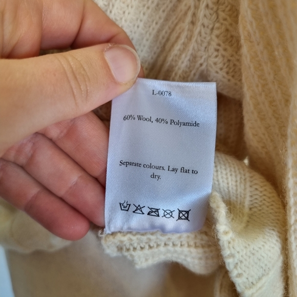 Olive Clothing Cream Wool Blend Rib Knit Collared Henley Cropped Jumper Size - Picture 8 of 8